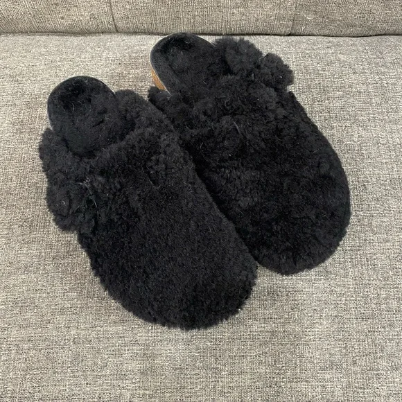 Birkenstock Boston Sherling Real Fur Black Clogs Women Size 7 - Picture 2 of 11